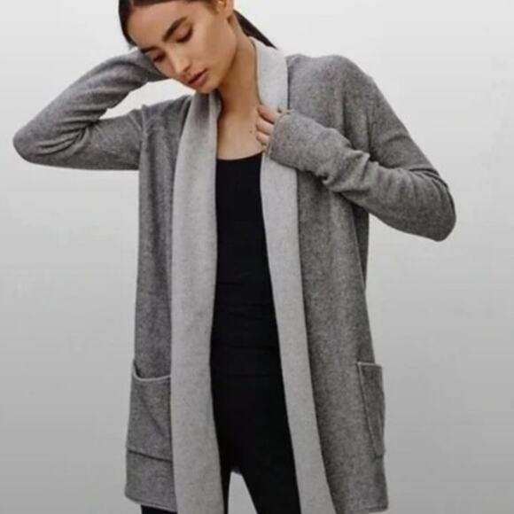 Aritzia Babaton Gray Wool Cashmere Open Front Knit Cardigan Sweater Small Cozy - Picture 1 of 7